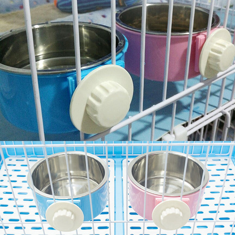 Crate Dog Bowl Removable Stainless Steel Water Food Feeder Bowls Cage Coop Cup for Cat Puppy Bird Pets Small Blue