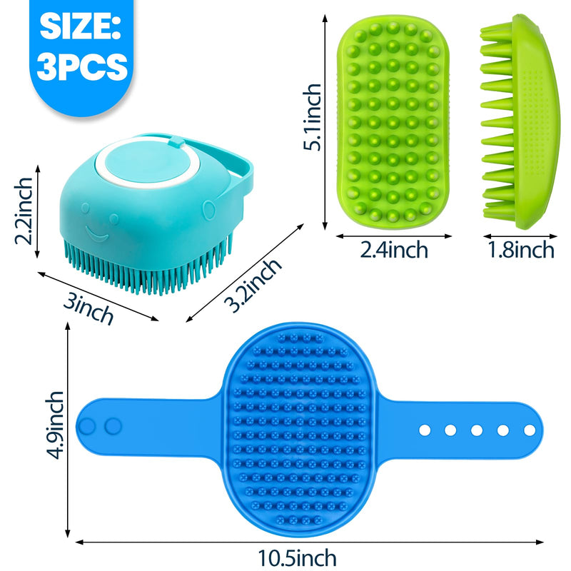 3PCS Dog Bath Brush, Dog Shampoo Brush, Dog Scrubber for Bath, Dog Shower Brush, Dog Bath Supplies, Suitable for Deshedding, Washing & Grooming of Short and Long Haired Pets (Blue Green Blue) - PawsPlanet Australia