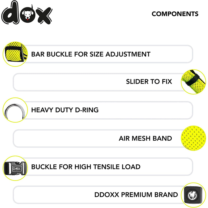 DDOXX Dog Collar Air Mesh, Adjustable, Padded | Many Colors & Sizes | for Small, Medium & Large Dogs | Collars cat Puppy pet Kitten | Yellow, XS XS - 0.6 x 8.3-12 in - PawsPlanet Australia