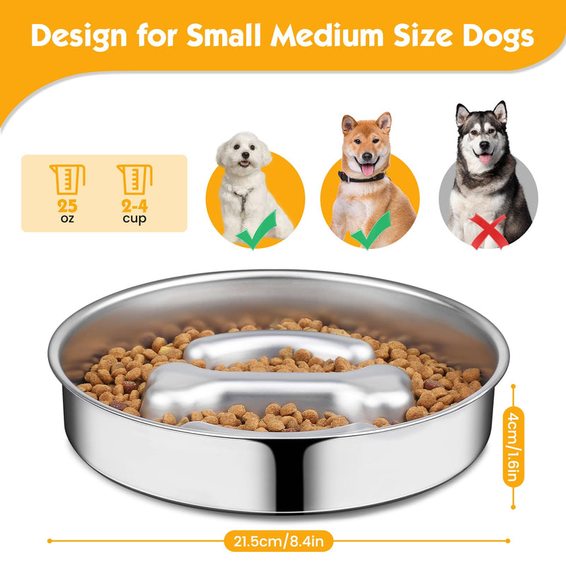 PETTOM Dog Bowl Slow Feeder, Non Slip Stainless Steel Slow Feeder Dog Bowl 3 Cups Metal Dog Food Bowls for Small Medium Dogs Double-Sided Design Pet Bowl Slows Down Pets Eating