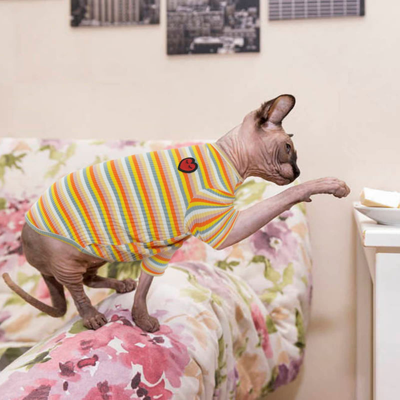 DENTRUN Hairless Cats Shirt Breathable Cat Daily Wear Clothes Stripe Vest Adorable Pajamas Jumpsuit Soft & Skin-Friendly XX-Large Yellow - PawsPlanet Australia