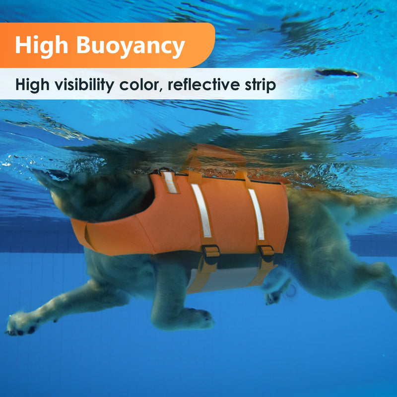 SAWMONG Dog Life Jacket,Dog Swimming Vest with Ripstop and High Flotation for Small Medium Large Dogs,Reflective Lightweight Dog Life Preserver with Rescue Handle for Swimming Boating Orange XS X-Small - PawsPlanet Australia