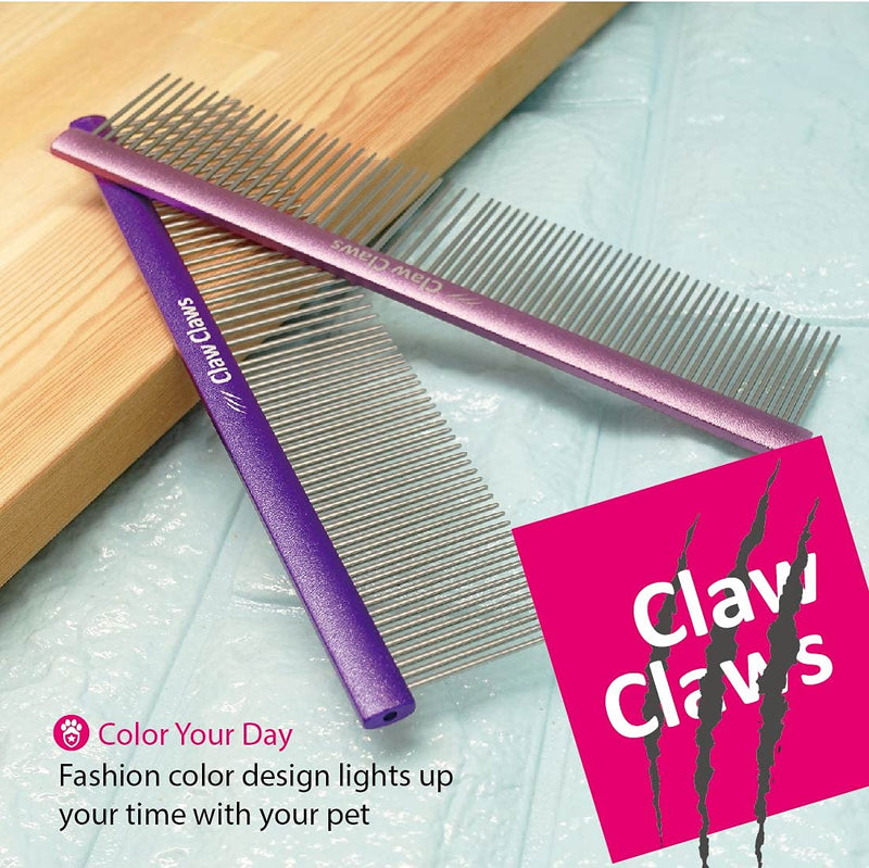 Claw Claws Greyhound Comb with Oval Handle for Dogs and Cats, Removing and Shedding Matted, Tangled Hair, Metal Comb with Stainless Steel Pins, Detangling Grooming Tool, Pet Comb (Purple-50% fine pins, Small) Purple-50% fine pins - PawsPlanet Australia