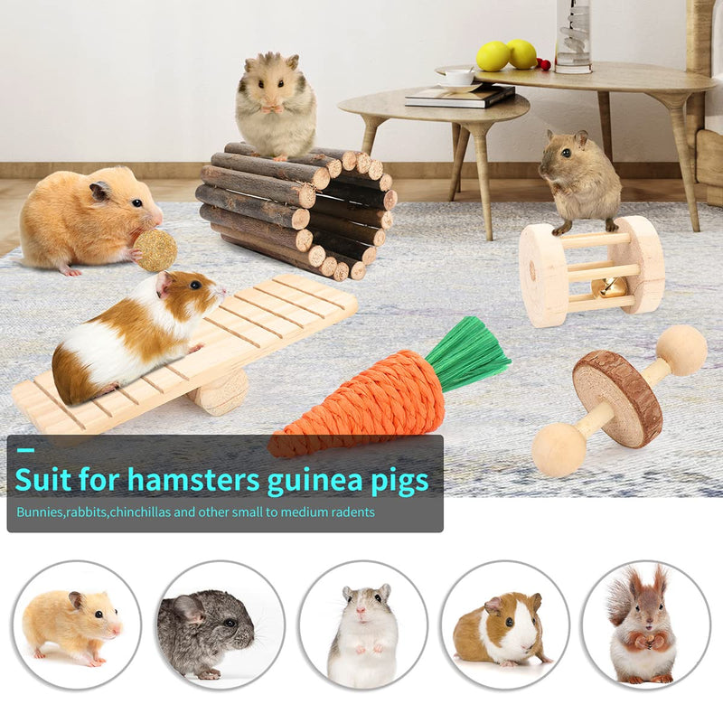 Hamster Cage Accessories, 12 Different Chew Toys for Guinea Pig, Chinchillas, Gerbils, Mice, Rats, Mouse, Rabbit, Bunny Hideout Seesaw, Natural Molar Tools