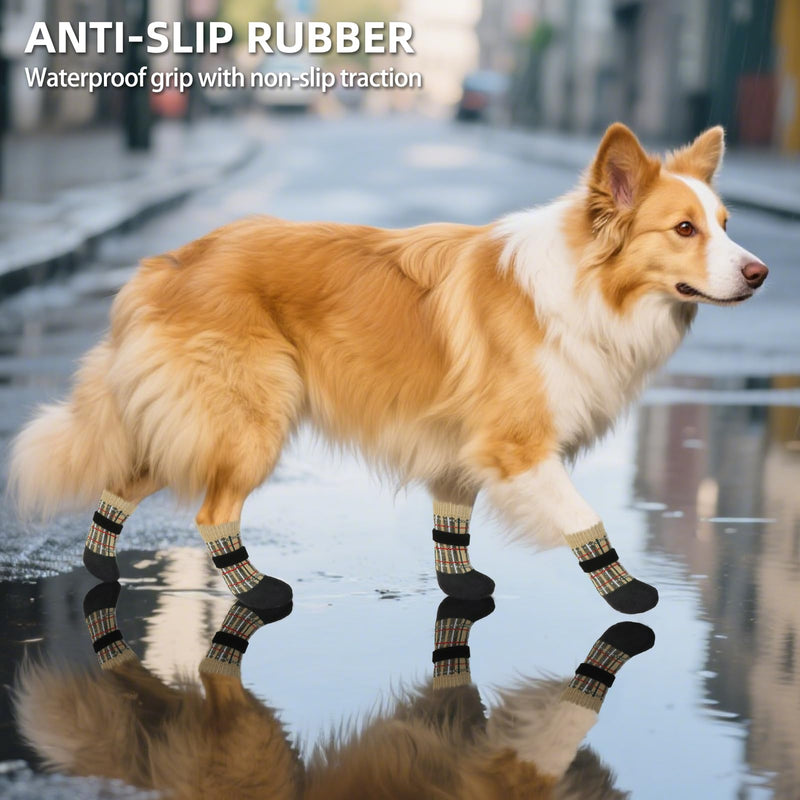 PUPTECK Dog Shoes for Hot Pavement Small Medium Large Size Dogs, Booties and Paw Protectors for Hardwood Floors, Grippy Socks to Prevent Licking Rubber Rain Hiking Boots for Senior Anti Slip X-Large Beige Plaid - PawsPlanet Australia