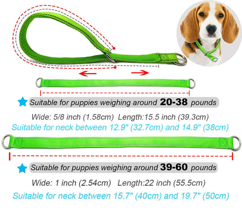 Reflective Dog Choke Collar, Soft Nylon Training Slip Collar for Dogs Suitable for Dog Weight Around 20-38 pounds (5/8" W x 15.5" L) S: 5/8"W x 15.5"L (neck size: 12.9"-14.9") Green