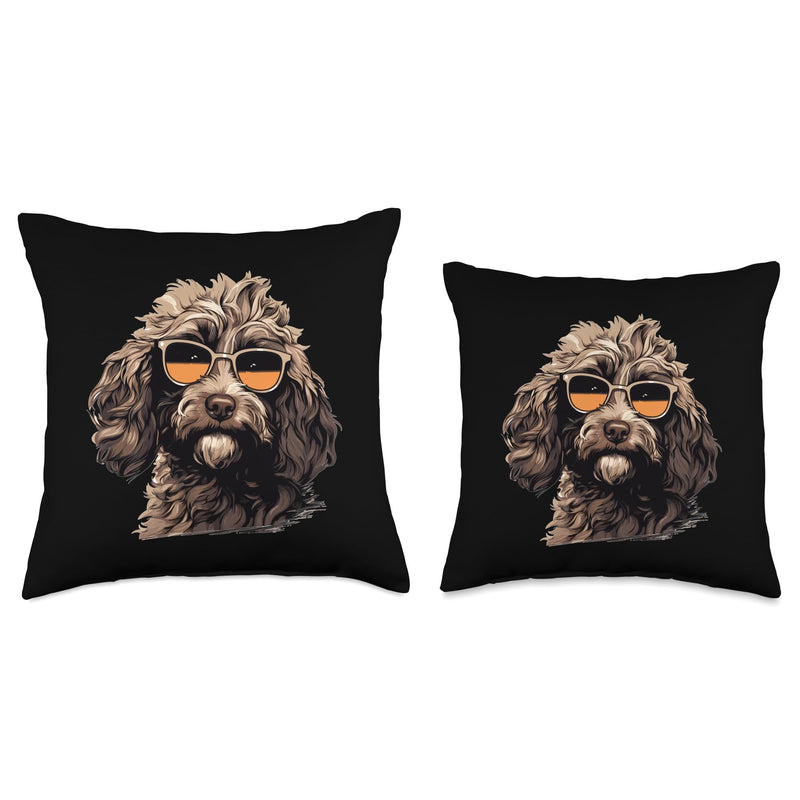 Cockapoo Dog Breed Pet Designs Cockapoo Dog Breed Pet with Sunglasses Throw Pillow, 16x16, Multicolor