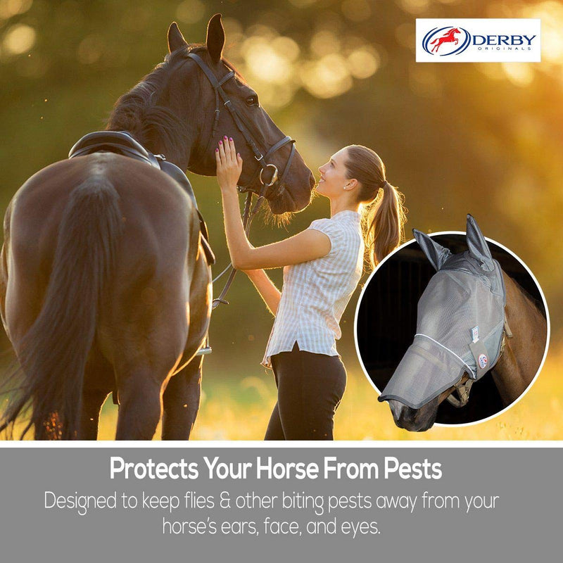 Derby Originals Reflective Mesh Fly Mask with 1 Year Warranty Includes Ears and Nose Cover - PawsPlanet Australia