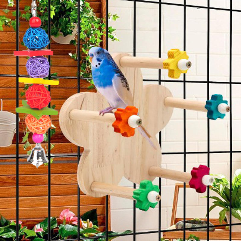 Bird Rotating Perch Toy, Wooden Parrots Ferris Wheel Toy with 5 Perches, Hanging Bird Stand Cage Accessories for Parakeet Parrot, Cockatiel, Budgerigar,Conure, Lovebirds