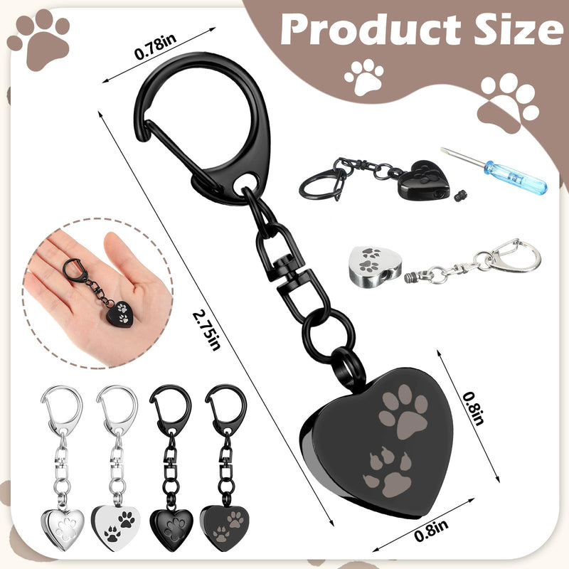 Tondiamo 4 Pcs Pet Keychain Urn for Ashes Dog Cat Stainless Steel Pet Cremation Jewelry Heart Shaped Dog Ashes Keychain Paw Print Memorial Urn for Women Men Memorial Keepsake Pendant - PawsPlanet Australia