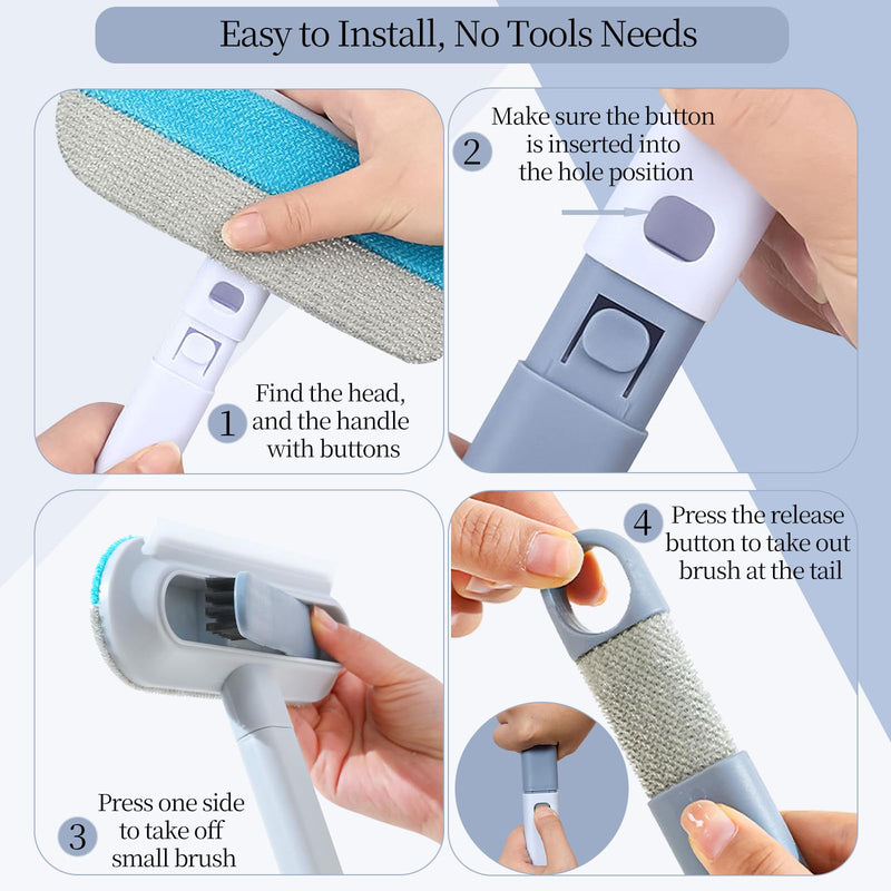Pet Hair Remover for Furniture, 4 in 1 Multifunctional Lint Brush Pet Hair Tools, Reusable Long Handle Cat Dog Hair Remover Brush for Couch, Carpet, Clothes & Bed, Self-Cleaning Pet Comb - PawsPlanet Australia