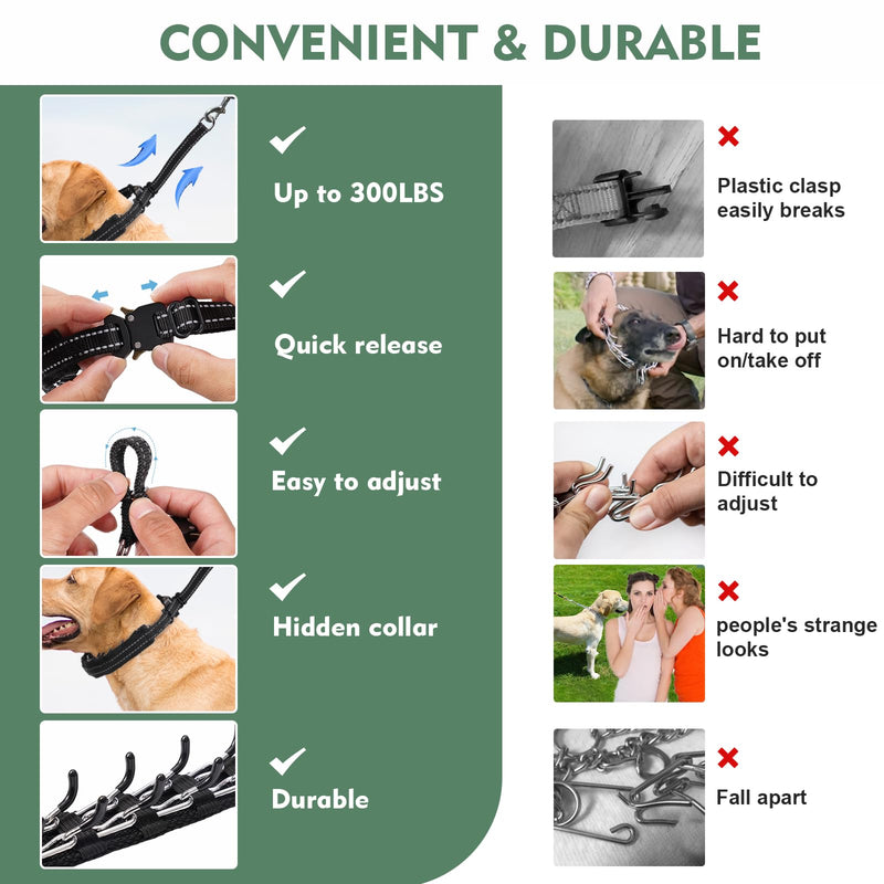 Martingale Collar for Dog,No Pull Dog Walking Training Collar,Adjustable Tactical Dog Collar with Heavy Duty Metal Buckle,Reflective Nylon Military Dog Collar for Small,Medium,Large Breed Dog Medium,20Inch,14.5-18.5"Neck Black - PawsPlanet Australia
