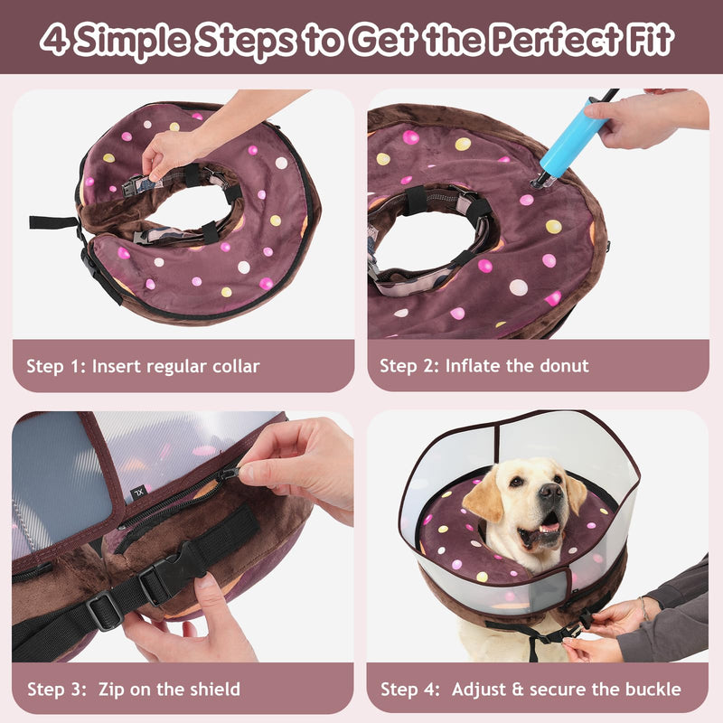 Avont 2-in-1 Inflatable Dog Cone Collar with Transparent Shield, Soft Donut E-Collar Alternative After Surgery to Stop Licking, Recovery Cone for Small Dogs - Donut (S) S(Neck: 3.94"-7.09")