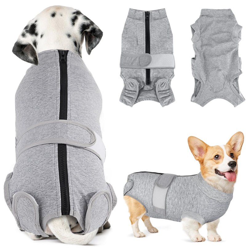 SlowTon Dog Surgery Recovery Suit - Zipper On Dog Onesies After Surgery for Female Male Dog, Abdominal Wounds Bandages Cone/E-Collar Alternative Dog Body Suit (Grey, XL)