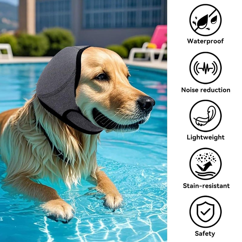 Dog Ear Defenders, Adjustable Waterproof Pet Ear Muffs for Dogs, Quiet Dog Snood Ear Protectors, Hoodie Ears Cover Muffs Plug for Bath Noisy Reduction Grooming Fireworks Thunderstorms (Gray, M)