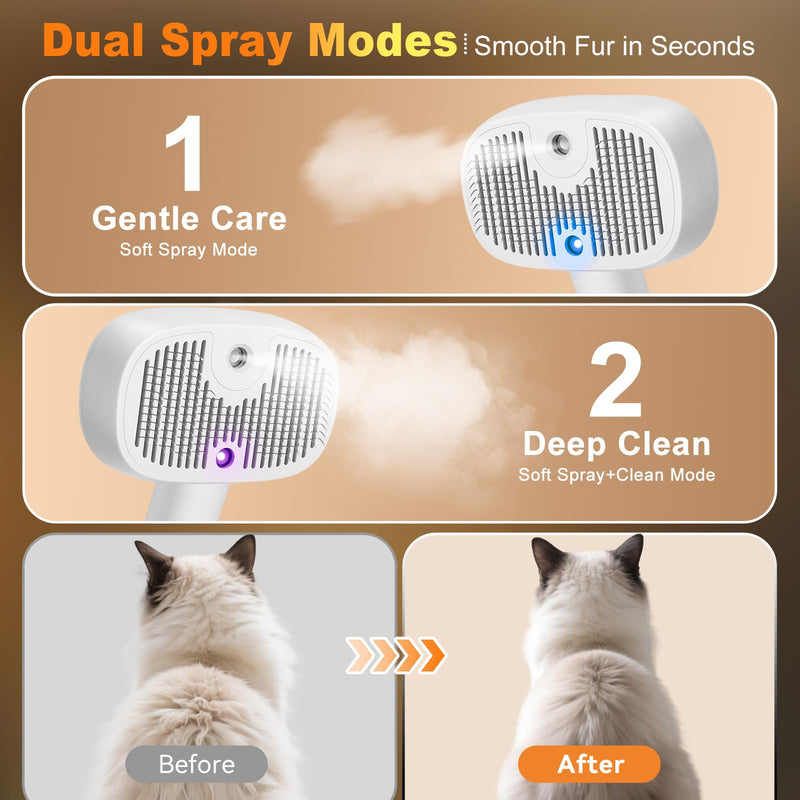 Pet Steam Brush for Dog & Cat - 3-in-1 Spray Hair Removal Comb for Shedding & Grooming, Dog Brushes for Indoor Cats, Cat Steam Brush & Pet Grooming Rake for Long & Short Haired Pets