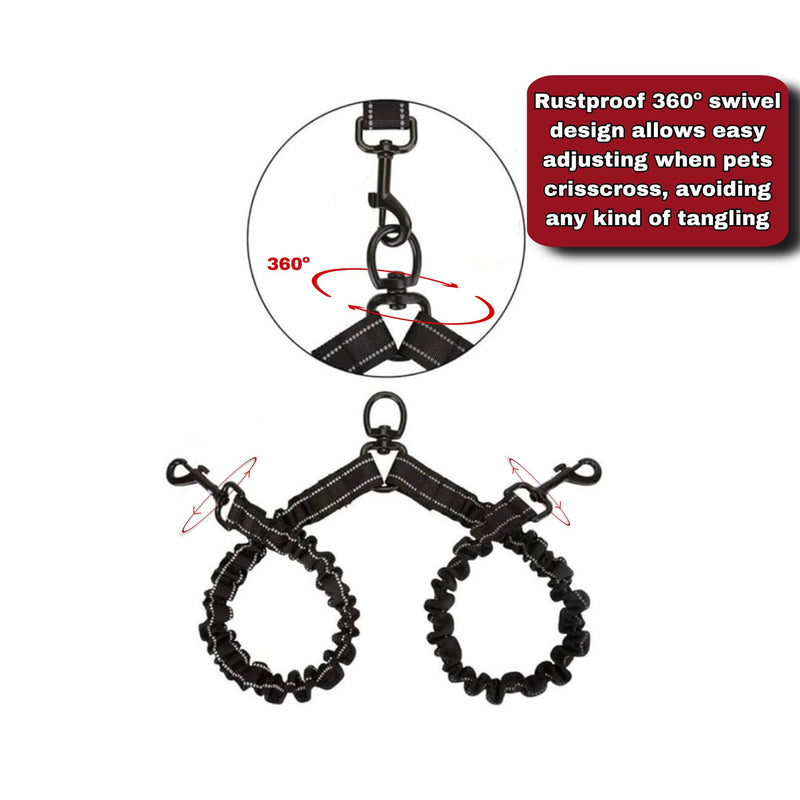 Double Dog Leash Dog Walking Essentials No Tangle Dog Walking Leash for Two Dogs Shock Absorbing Bungees Ideal for Camping Road Trips Beach Essentials & Training for Small Medium & Large Dogs 5-130lbs - PawsPlanet Australia