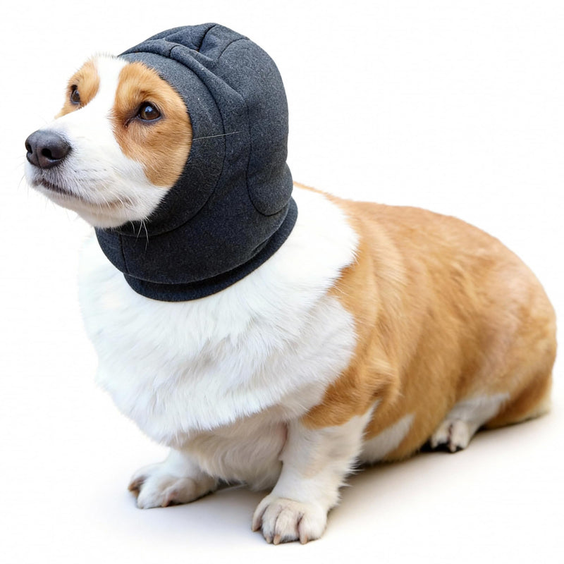 No Shake Dog Ear Wrap Quiet Head Cover for Hematoma, Dog Ear Muffs Calming Hoodie Headband for Noise Canceling Anxiety Relief, Warm Dogs Ear Protector Cat Hat Grooming Firework Thunderstorms, Grey, M Medium(Head Circle：11.8-15.7in)