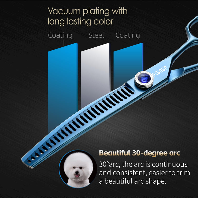 Professional Curved Chunkers Dog Grooming Scissors 7'' Curved Comb Thinning Shears for Dogs Pet 27 Teeth Japan VG10 Sharp and Smooth(7 Curve Chunker, Blue) 7.0 in Curved Chunkers Prussian Blue - PawsPlanet Australia