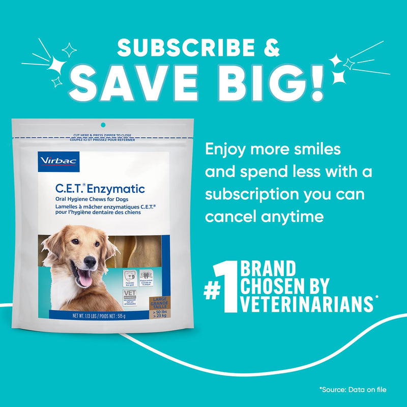 Virbac C.E.T.® Enzymatic Oral Hygiene Chews for Dogs, Large - Plaque & Tartar Control - Single Layer Beefhide with Exclusive Dual-Enzyme System & Tasty Chicken Flavor - Easy to Give Dog Dental Chew 1.13 Pound (Pack of 1) - PawsPlanet Australia
