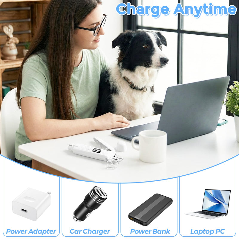 2-in-1 Led Cat Dog Nail Grinder - Rechargeable Pet Nail Trimmers with LED Light,300mAh Battery Quick USB Charge for Medium Small Dogs Cats Rabbits - PawsPlanet Australia