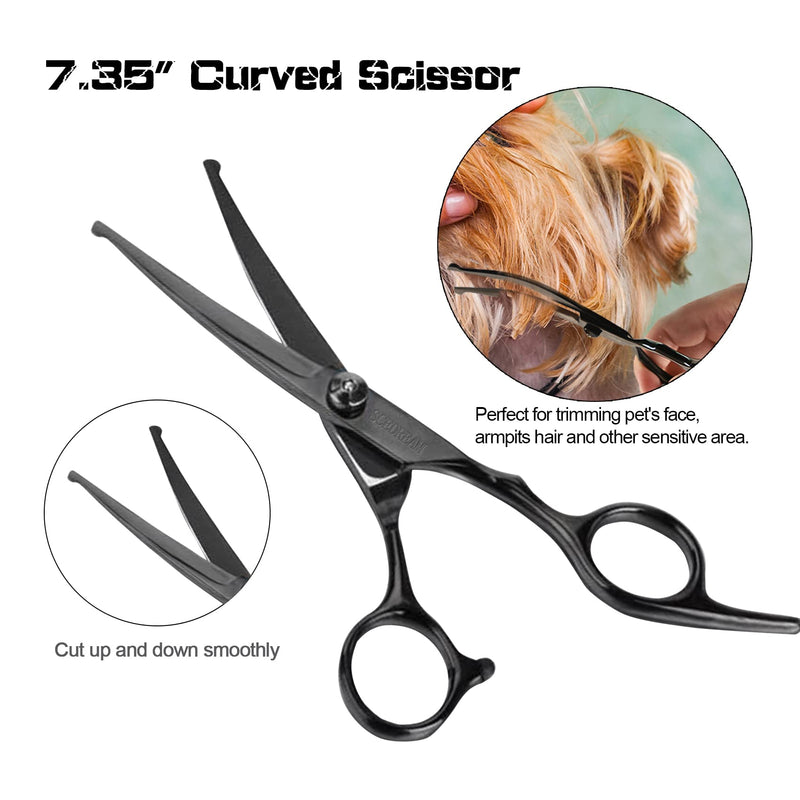 Dog Grooming Scissors Kit with Safety Round Tips, Professional 6 in 1 Grooming Scissors for Dog, Cats, Pets, 4CR Stainless Steel, Sharp and Durable 6 in 1 Black - PawsPlanet Australia