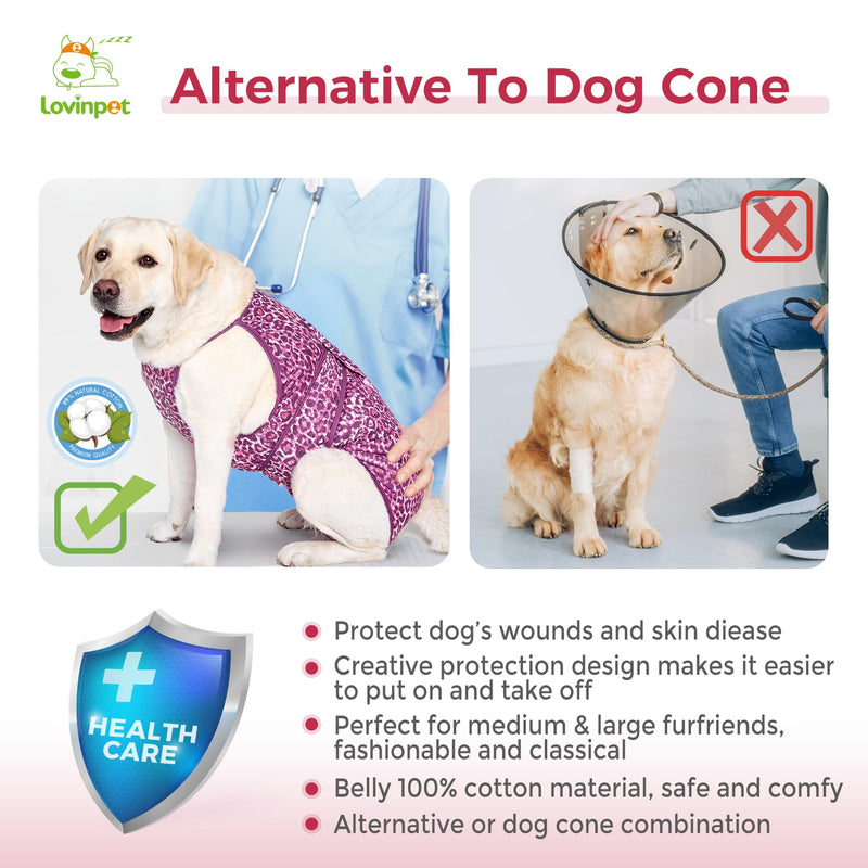 LovinPet Dog Recovery Suit for Large Medium Dogs - Professional Large Dog Recovery Suit,Post-Operative Vest E-Collar Alternative,Legs Without Coverage Design, Leopard Print Style, Pink,XXXL 3XL - PawsPlanet Australia