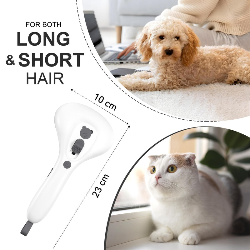 Steam Cat Brush with Release Button, [Ultra-Quiet Design/Comfort-Grip Handle] Pet Spray Dog Brush, Rechargeable Pet Steam Brush for Long Short Hair Cats, Dogs, Rabbits Grooming(Gray-White) Gray-White - PawsPlanet Australia