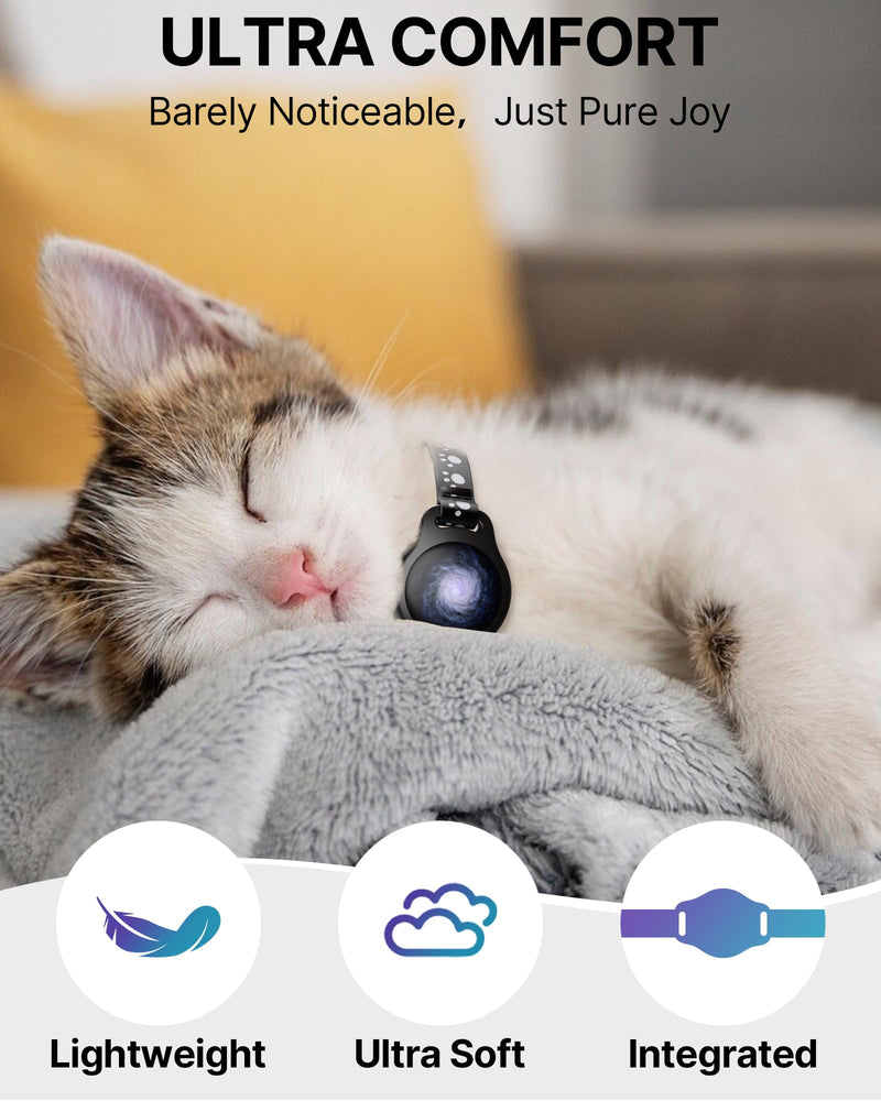 Cat Tracker Collar Waterproof Airtag Cat Collar with Finder Tag (iOS ONLY Not for Android Devices), Compatible with Apple Find My, Breakaway Tractive with Reflective Pattern & Bell, Black, 8-12" - PawsPlanet Australia