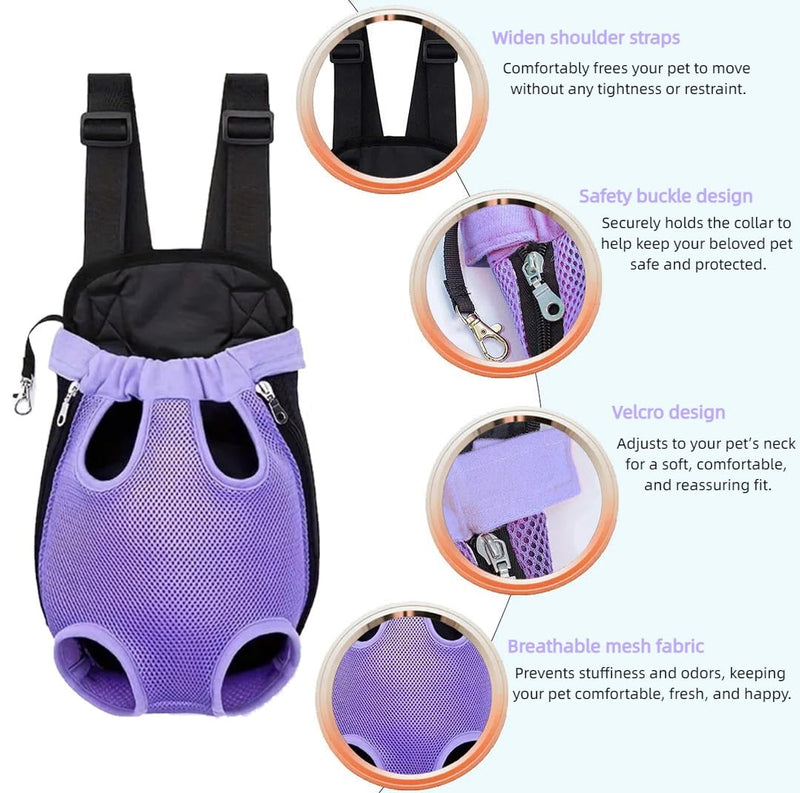 Pet Dog Carrier Backpack, Portable Breathable Mesh Chest Carrier, Polyester Woven Double Shoulder Pet Bag for Outdoor Adventures (Purple, Small) purple - PawsPlanet Australia