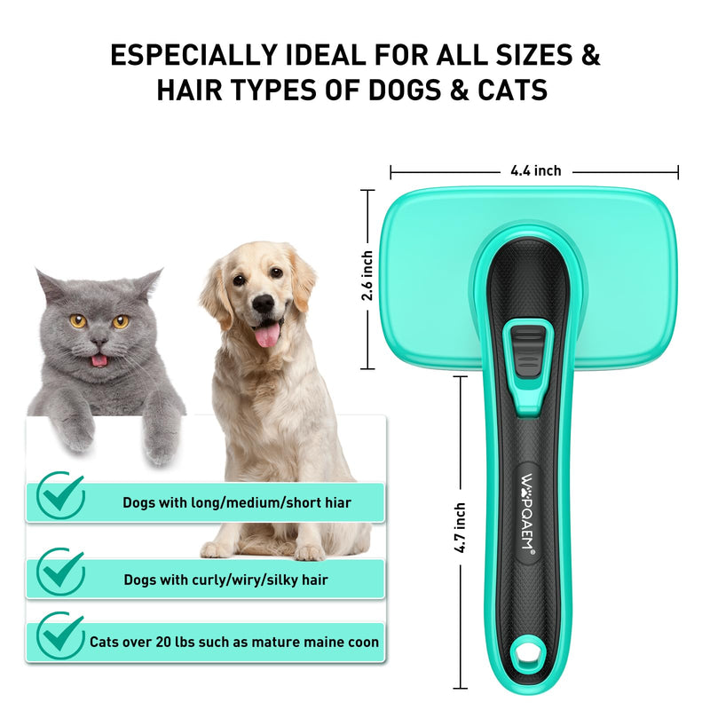 Dog Brush, Self Cleaning Slicker Dog Brush for Shedding & Grooming Short or Long Haired Cats, Furminator for Pets, Green Aqua Green 1 PCS
