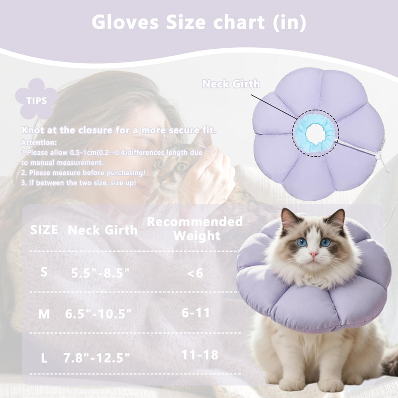 Soft Cat Cone Collar After Surgery, Cat Recovery Collar to Stop Licking Wounds, Adjustable Elizabethan E-Collar for Cats Waterproof Donut Collar for Wound Healing (Purple, Small) Purple