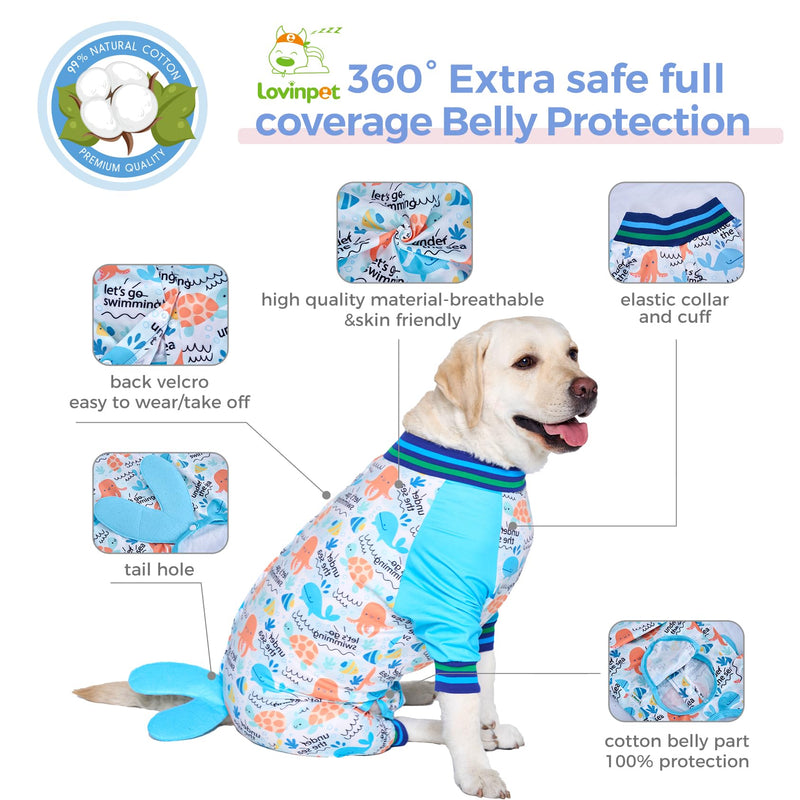 LovinPet Dog Recovery Suit - Medium Large - Dog Bodysuit for Abdominal Wound After Surgery Anti Licking Abdominal Wound Surgical Clothes Post-Operative Vest E-Collar Alternative,Whale,Blue,XXL XXL Blue collar/White - PawsPlanet Australia
