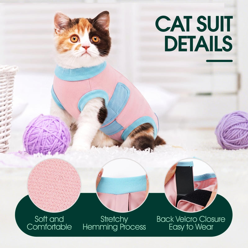 Kuoser Scratch Resistant Cat Clothes, Cats Surgery Recovery Suits Female Male Cat Onesie Anxiety Vest Cone of Shame Alternative Anti Licking, Pink S Small(chest:11.8'')
