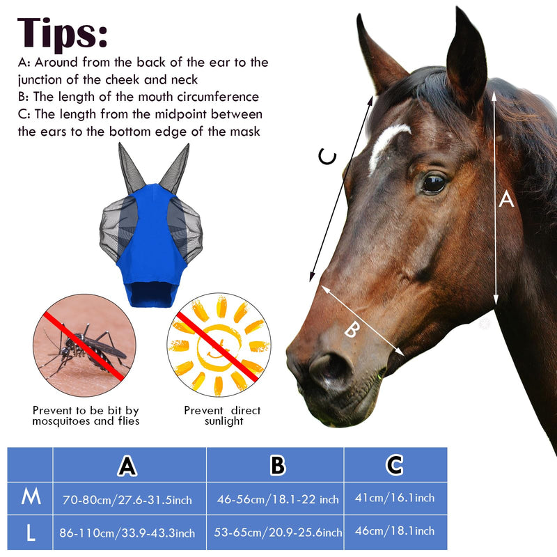 Frienda 4 Pcs Horse Fly Masks with Ears UV Protection Elastic Horse Mask Breathable Comfortable Fly Mask for Adult Horses, Protect from Summer Insect(Large,Black, Gray, Blue, Mint Green) Large Black, Gray, Blue, Mint Green