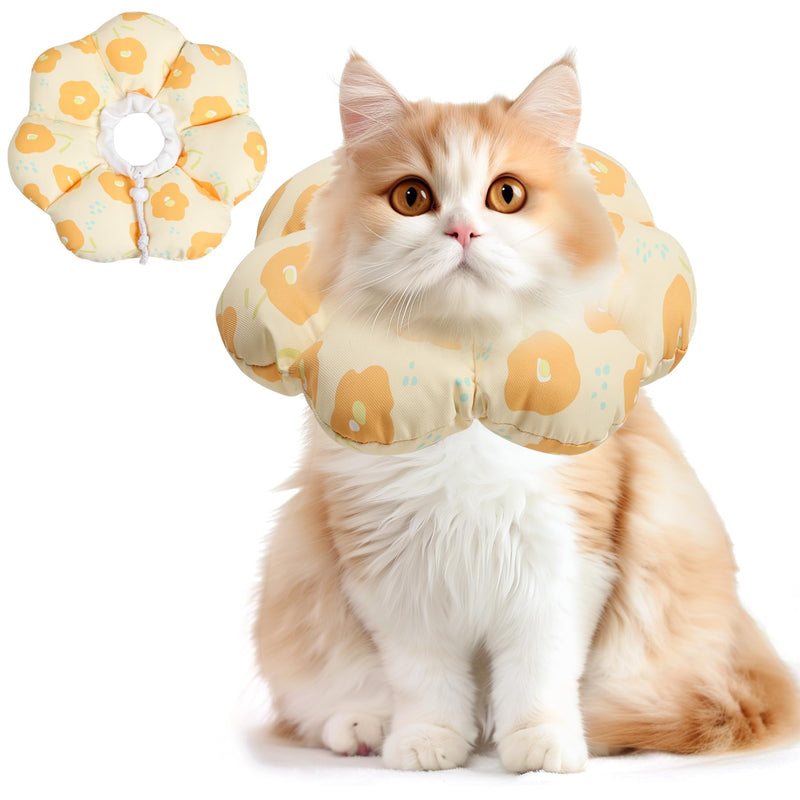 ComSaf Cat Cone Collar Soft - E Cat Collar Cones to Stop Licking After Surgery, Recovery Elizabethan Collar Cone for Cats, Soft Collar Cone for Medium Cats, Waterproof & Lightweight, Yellow Flower, M M (Neck:6.5-10 in)