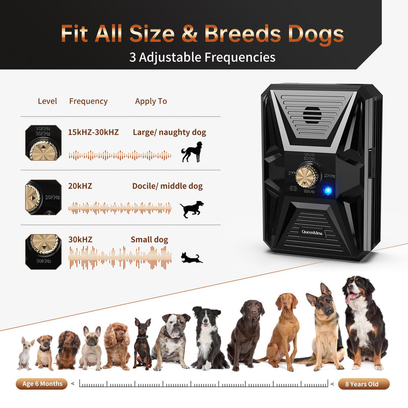 Anti Barking Device, 3 Levels Dog Barking Control Devices, 33FT Range Auto Ultrasonic Dog Bark Deterrent Stop Dog Barking Trainer, Recharge Dog Silencer Bark Box for Puppy Small Medium Large Dogs