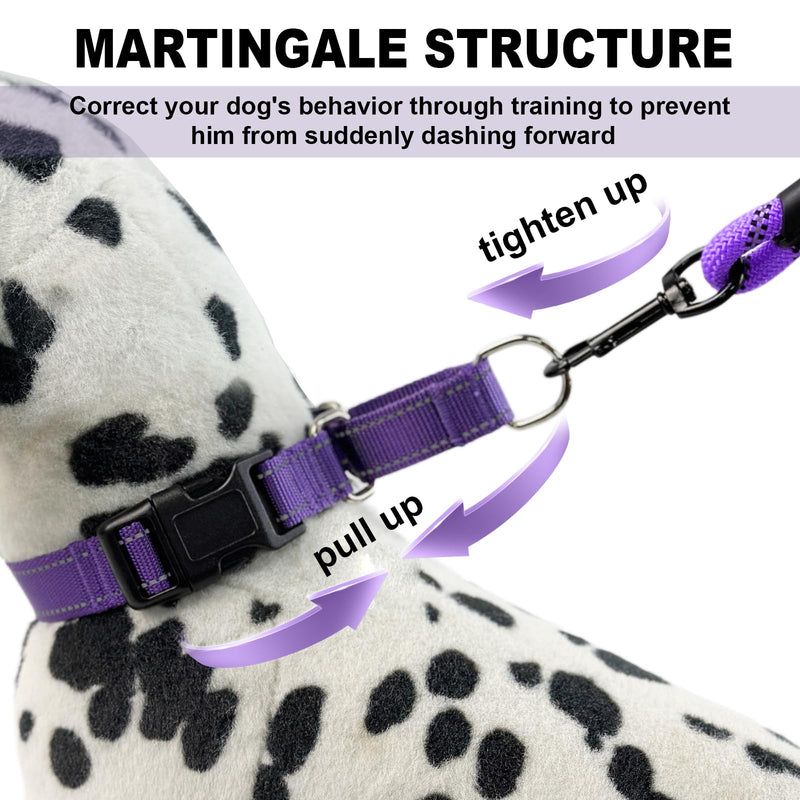 Martingale Collar for Dogs,Reflective Martingale Dog Collars with Quick Release Buckle,Adjustable Nylon No Pull Dog Collar for Walking Training(Purple, Medium) Purple - PawsPlanet Australia
