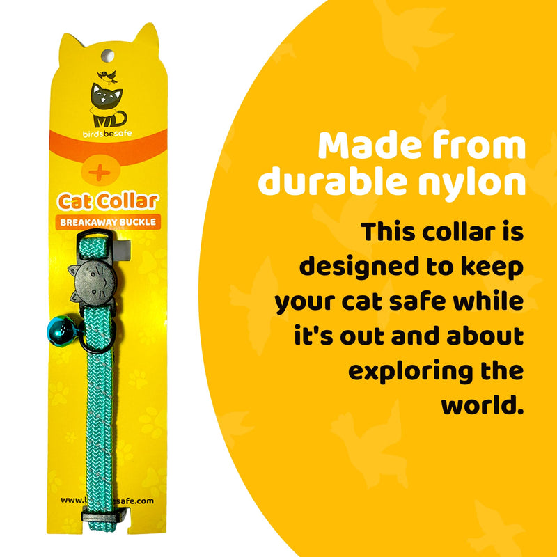 BirdsBeSafe® Break Away Cat Collar with Bell, Reflective Thread for Night Visibility, Comfortable Elastic Stretch Cat Collar to protect Cat from Getting Stuck in The Garden. Green - PawsPlanet Australia