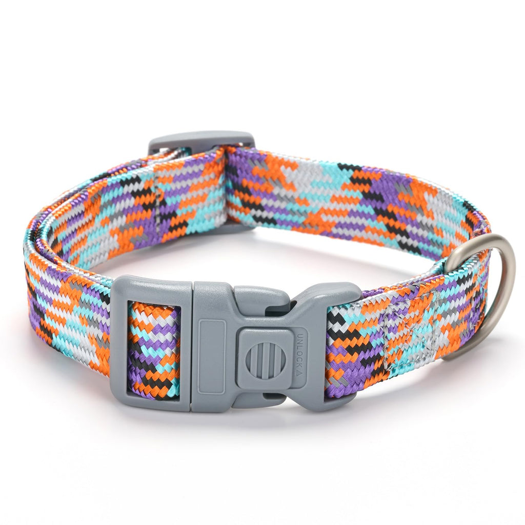 Reflective Nylon Dog Collar with Safety Lock Buckle, Soft Adjustable Heavy Duty Braided Dog Collars for Small Medium Large Dogs,Large Galaxy - PawsPlanet Australia