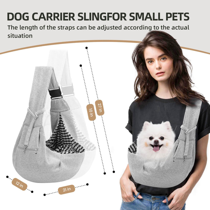Adjustable Dog Carrier Sling - Hand-Free Dog Carriers for Small Dogs and Cats, Puppy Sling Carrier with Zipper Purse Pocket, Travel Safety Harness, Puppy Essentials (Gray) Gray - PawsPlanet Australia