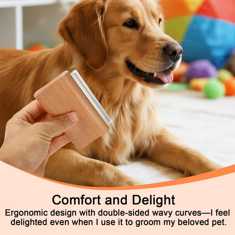 Dog Deshedding Brush, Wooden Pet Kitten Hair Shedding Grooming Brush with Fine Comb Teeth Puppy Kitty Deshedding for Small Medium Large Dog Cat with Long Short Straight and Wavy Fur(Wood Color) - PawsPlanet Australia