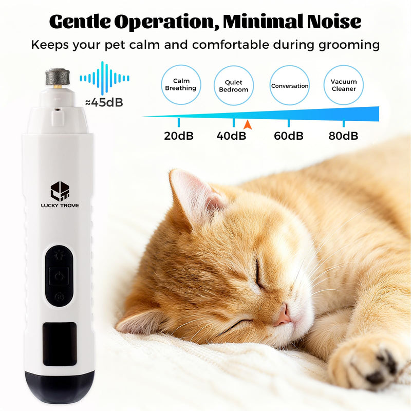 2026 Upgraded Silent Groom Pro Pet Nail Grinder,5-Speed Dog Nail Grinder with Led Light, 45db Quiet Painless Paws Grooming & Smoothing for Small Medium Large Dogs & Cats (1+2*Replacement Head) (White) White - PawsPlanet Australia