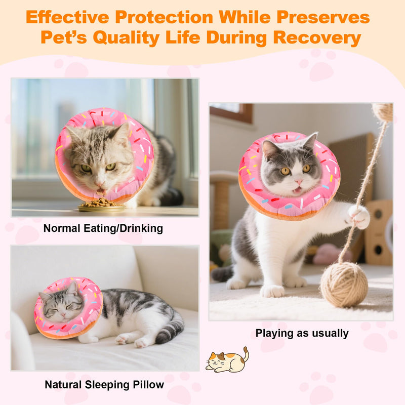 Cat Cone Collar Soft, Comfortable Cat Donut Collar After Surgery, Adjustable Elizabethan Recovery Collars & Cones to Stop Licking, Lightweight Neck Collar Soft Cone for Cats Kitten (Pink, Small) Pink S