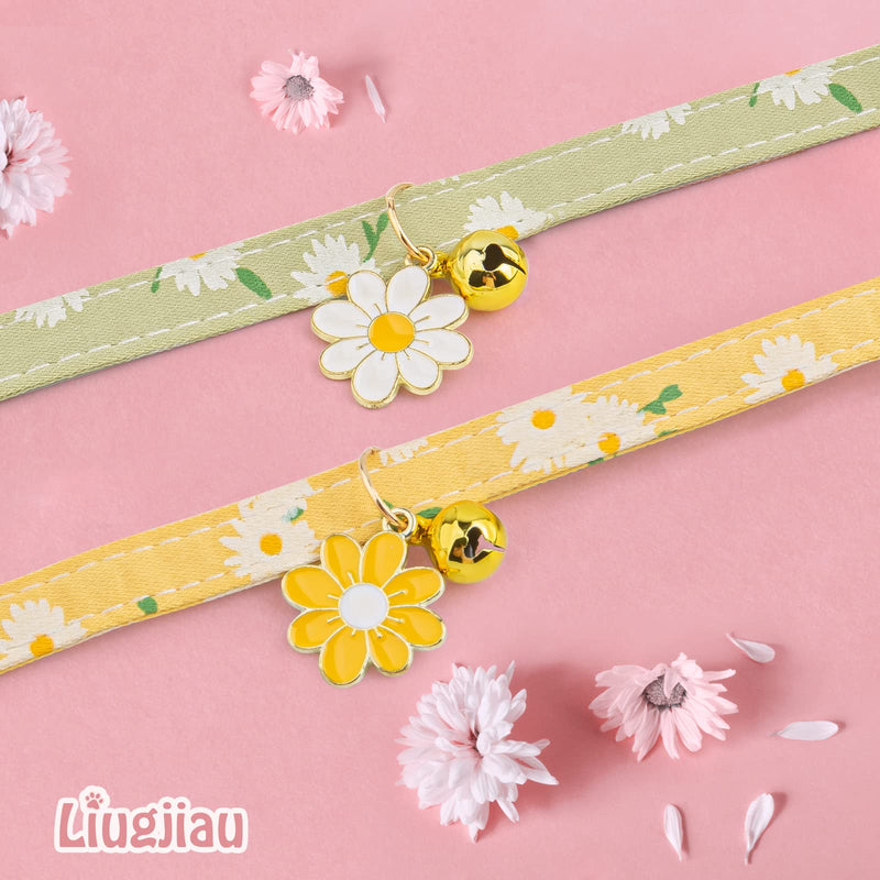 2 Pack Cotton Breakaway Cat Collar with Bell,Yellow&Green Flowers Pendant Cute Cat Collar Kitten Collar,Ideal for Girl Cats Boy Cats Yellow&Green - PawsPlanet Australia