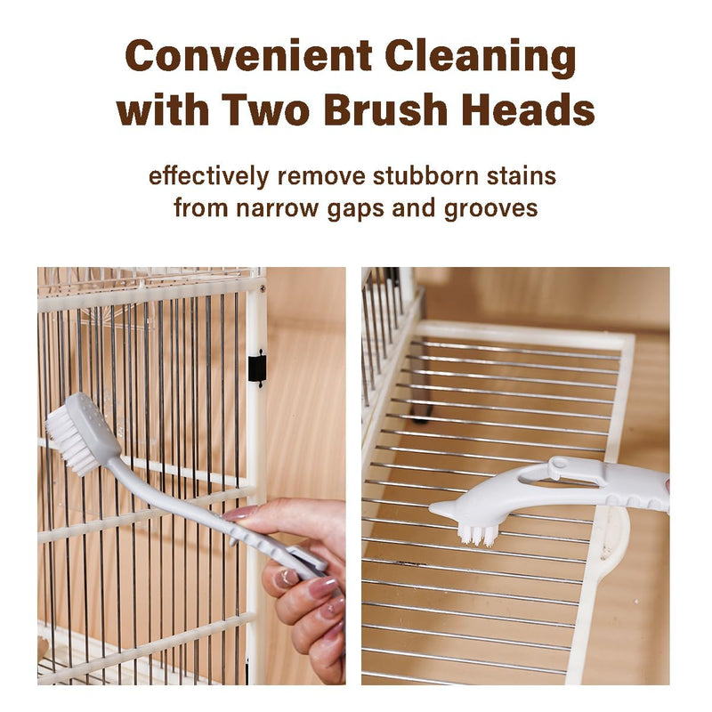 MANON ROSA Bird Cage Cleaner with Two Brush Heads Long Handle Tool for Cleaning Bird Parrot Cages Kennels Perches - PawsPlanet Australia