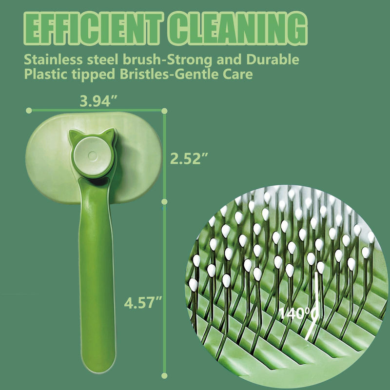Demiya Cat Grooming Brush with Ergonomic Handle, Green Plastic Pet Brush for Cats & Dogs, Hair Shedding and Deshedding Tool for Long & Short Haired Pets (Green)