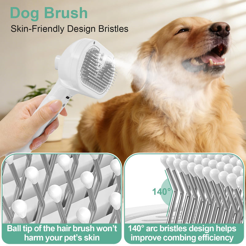 Dog Brush Cat Brushes for Shedding,Pet Steam Brush for Dogs Cats Spray Hair Removal Comb Steam Grooming for Long Short Haired Pets,Anti-Static Self Cleaning Grooming Tool Removes Loose Hair,white white