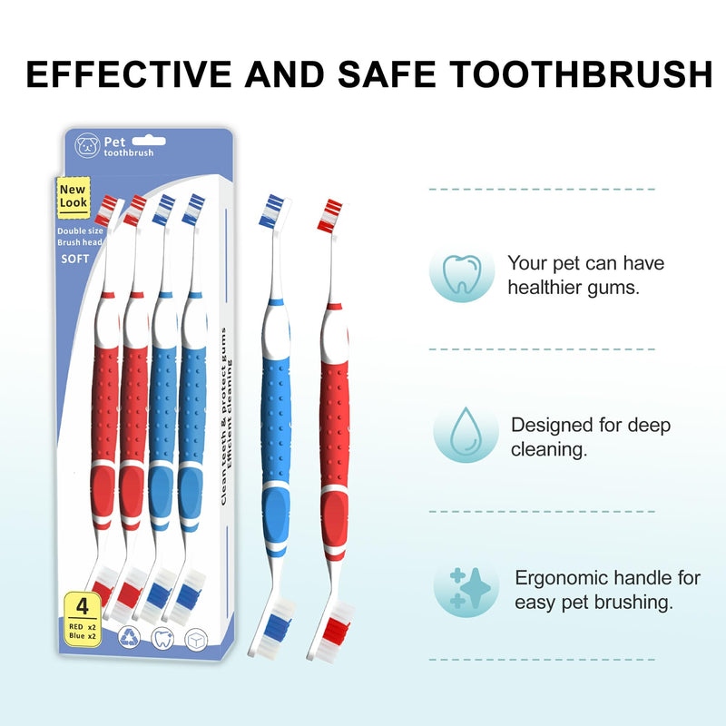 Leoezx™ Professional Pet Toothbrush(4Pcs), Dog & Cat Soft Bristle Double-Sided Brush Head Set, Pet Brushing Teeth to Clean Teeth to Reduce Tartar Buildup, Pet Dental Care Essentials - PawsPlanet Australia