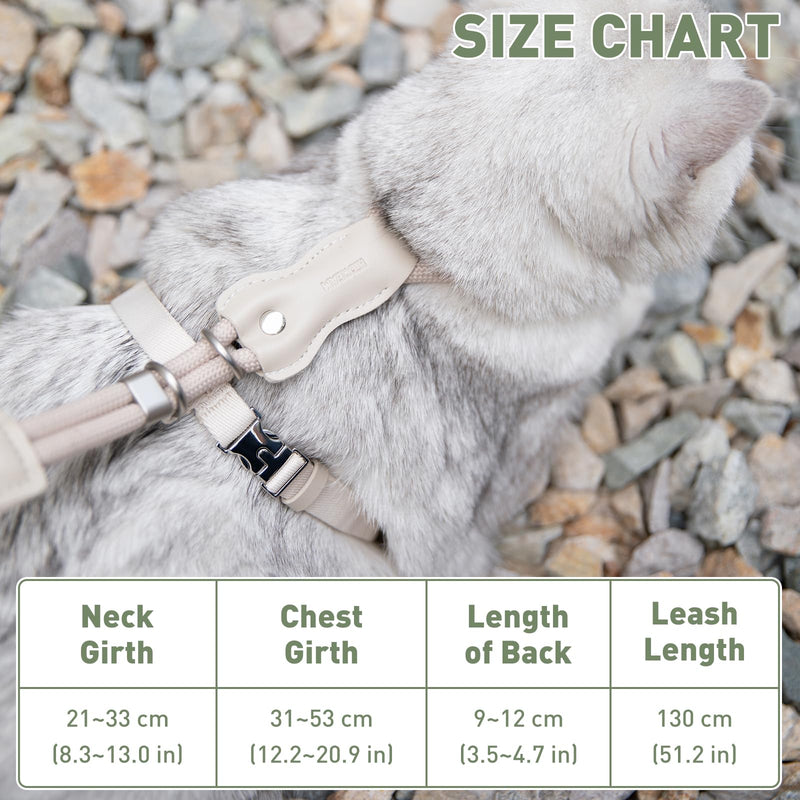 ETIAL Premium Adjustable Escape-Proof Cat Harness & Leash Set with Leather Sliding Back, 4.3ft Nylon Rope, Cross-Strap, Heavy-Duty Buckles for Secure Walking (Creamy Brown, Back Length 3.5”-4.7”) Creamy Brown Back Length 3.5”-4.7” - PawsPlanet Australia